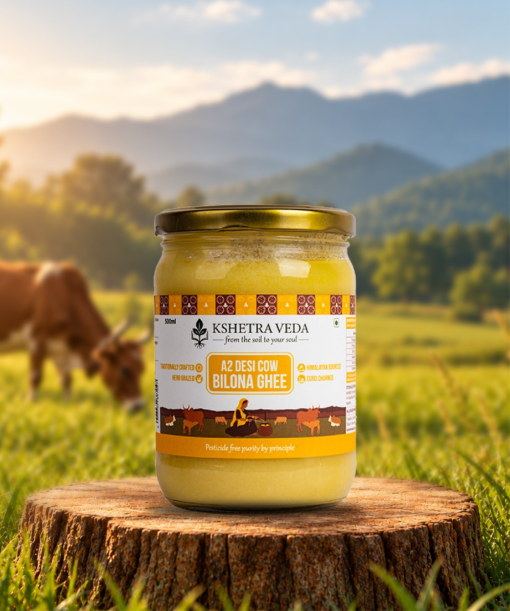 Kshetra Veda A2 Desi Cow Bilona Ghee 500ml (452g)